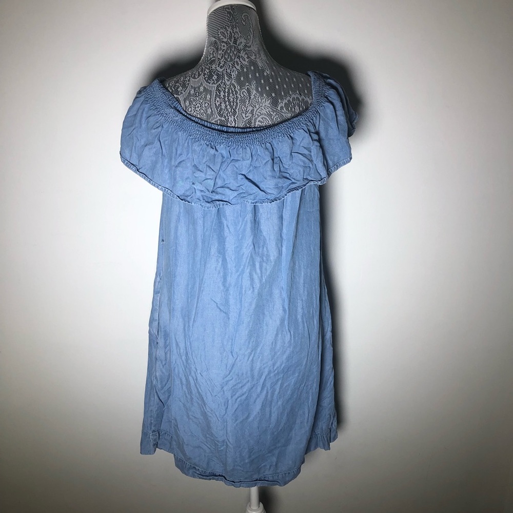 LOFT Blue Chambray Off the Shoulder Dress - Picture 4 of 7